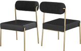 Vegan Leather/Boucle Fabric Upholstered Dining Chair with Brushed Brass Iron Frame, 22" W x 25.5" D x 33" H, Black, Set of 2