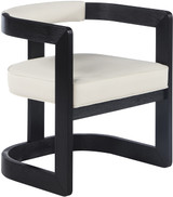 Dining Chair, Solid Wood Brushed Black Finish, Soft Cream Vegan Leather, Brushed Chrome Accents, 24" W x 22" D x 28" H, Cream