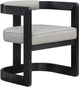 Dining Chair, Solid Wood Brushed Black Finish, Soft Grey Vegan Leather, Brushed Chrome Accents, 24" W x 22" D x 28" H, Grey