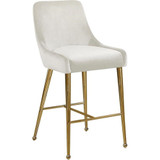 745Cream Owen Collection Modern | Contemporary Velvet Upholstered Counter Stool with Polished Gold Metal Legs, Set of 2, Cream, 23" W x 21" D x 40" H