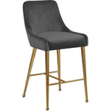 Owen Collection Modern | Contemporary Velvet Upholstered Counter Stool with Polished Gold Metal Legs, Set of 2, 23" W x 21" D x 40" H, Grey