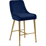 Owen Collection Modern | Contemporary Velvet Upholstered Counter Stool with Polished Gold Metal Legs, Set of 2, 23" W x 21" D x 40" H, Navy