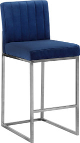 Giselle Collection Modern | Contemporary Velvet Upholstered, Channel Tufted Counter Stool with Polished Chrome Metal Base, 16" W x 19" D x 37.5" H, Navy
