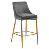 Karina Collection Modern | Contemporary Velvet Upholstered Counter Stool with Polished Gold Metal Legs and Foot Rest, Set of 2, Grey
