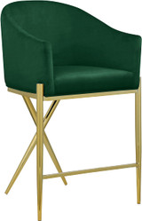 867Green-C Xavier Collection Velvet Upholstered Counter Stool with Sturdy Gold Metal Legs, Green, 23.5" W x 22.5" D x 38" H
