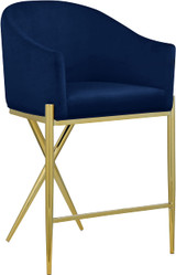 867Navy-C Xavier Collection Velvet Upholstered Counter Stool with Sturdy Gold Metal Legs, Navy, 23.5" W x 22.5" D x 38" H
