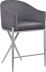 866Grey-C Xavier Collection Velvet Upholstered Counter Stool with Sturdy Chrome Metal Legs, Grey, 23.5" W x 22.5" D x 38" H