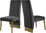 Dining Chair with Deep Channel Tufted Back and Sturdy Metal Legs, Set of 2, 19.5" W x 27" D x 42" H, Grey Velvet Upholstered