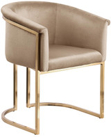 Upholstered Dining Chair with Luxurious Beige Velvet, Brushed Brass Finish, Iron Metal Frame, 24.5" W x 22" D x 29.5" H, Beige