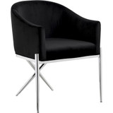 Velvet Upholstered Dining Chair with Sturdy Steel X Shaped Legs, 25.5" W x 24.5" D x 31.5" H, Black
