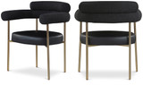 Vegan Leather/Boucle Fabric Upholstered Dining Chair with Brushed Brass Metal Frame, 28.5" W x 24" D x 31.5" H, Black, Set of 2