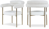 Vegan Leather/Boucle Fabric Upholstered Dining Chair with Brushed Brass Metal Frame, 28.5" W x 24" D x 31.5" H, Cream, Set of 2