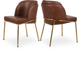 Dining Chair, Soft Brown Vegan Leather, Brushed Iron Legs, Rounded Double Cushion Back, 22" W x 23" D x 31" H, Brown, Set of 2