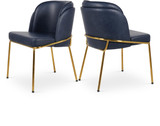 Dining Chair, Soft Navy Vegan Leather, Brushed Iron Legs, Rounded Double Cushion Back, 22" W x 23" D x 31" H, Navy, Set of 2
