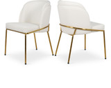 Dining Chair, Soft White Vegan Leather, Brushed Iron Legs, Rounded Double Cushion Back, 22" W x 23" D x 31" H, White, Set of 2