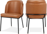 Vegan Leather Upholstered Dining Chair with Matte Black Iron Legs, Set of 2, Cognac, 22" W x 23" D x 31" H