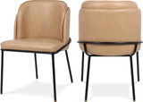 Vegan Leather Upholstered Dining Chair with Matte Black Iron Legs, Set of 2, Tan, 22" W x 23" D x 31" H