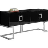 Beth Collection Modern | Contemporary Sideboard Buffet, Rich Chrome Stainless Steel Base, Black Laquer Finish, 64" W x 18" D x 31" H, Cabinet