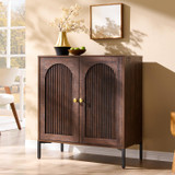 34" Tall Modern Arched Sideboard Buffet Cabinet with Storage, Brown