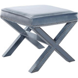 Velvet Upholstered Ottoman / Bench with X-Leg Design, Deep Button Tufting and a Solid Wood Frame Sky Blue 20.5" W x 20.5" D x 19" H