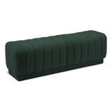 Ottoman/Bench with Rich Green Boucle Fabric and Deep Channel Tufting, 52" W x 16" D x 16" H, Green