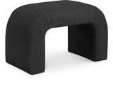 Boucle Fabric Upholstered Bench with Rich Black Boucle Fabric, Curved Contemporary Design, 28" W x 15.5" D x 17.5" H, Black