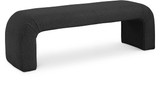 Boucle Fabric Upholstered Bench with Rich Black Boucle Fabric, Curved Contemporary Design, 52" W x 15.5" D x 17.5" H, Black