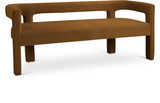 Velvet Upholstered Bench with Soft Saddle Colored Velvet, 66.5" W x 21" D x 27" H, Saddle