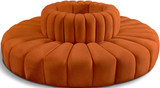 Modular Sofa with Soft Cognac Velvet, Deep Channel Tufting, Modular Design, 90 W x 90 D x 30 H, Cognac