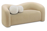 Loveseat with Soft Beige Faux Shearling Teddy Fabric, Curved Back, 62" W x 33" D x 27" H, Beige