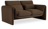 Velvet Upholstered Loveseat with Soft Brown Velvet Fabric, Curved Arms, 64" W x 38" D x 31" H, Brown