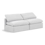 White-S2 Indulge Collection Modern | Contemporary Modular Sofa with Rich White Linen Textured Fabric, Down Feather Cushions, Modular, 70" W x 35" D x 32" H, White
