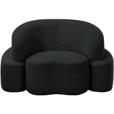 Contemporary Chair with Rich Black Boucle Fabric, Curved Seat and Back, 46" W x 35" D x 29" H, Black