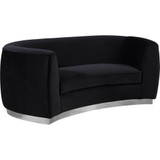 Julian Collection Modern | Contemporary Velvet Upholstered Loveseat with Stainless Steel Base in Polished Chrome Finish, Black, 70" W x 34" D x 28" H