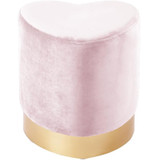 Heart Collection Modern | Contemporary Velvet Upholstered Ottoman with Durable Stainless Steel Base in Gold Finish, 15" W x 15" D x 16.5" H, Pink