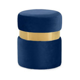 Hailey Collection Modern | Contemporary Velvet Upholstered Ottoman/Stool with Stainless Steel Band, 14.5" W x 14.5" D x 17.5" H, Navy