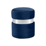 Hailey Collection Modern | Contemporary Velvet Upholstered Ottoman/Stool with Stainless Steel Band, 14.5" W x 14.5" D x 17.5" H, Navy