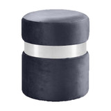 Hailey Collection Modern | Contemporary Velvet Upholstered Ottoman/Stool with Stainless Steel Band, 14.5" W x 14.5" D x 17.5" H, Grey