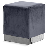 Jax Collection Modern | Contemporary Velvet Upholstered Ottoman/Stool with Durable Stainless Steel Base, 14.5" W x 14.5" D x 17.5" H, Grey