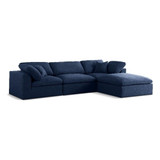 Navy-Sec4A Serene Collection Modern | Contemporary Deluxe Comfort Modular Sectional, Soft Linen Textured Fabric, Down Cushions, 119" W x 80" D x 32" H, Navy