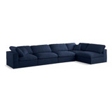 Navy-Sec5D Serene Collection Modern | Contemporary Deluxe Comfort Modular Sectional, Soft Linen Textured Fabric, Down Cushions, 158" W x 79" D x 32" H, Navy
