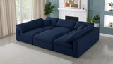 Navy-Sec6C Serene Collection Modern | Contemporary Deluxe Comfort Modular Sectional, Soft Linen Textured Fabric, Down Cushions, 119" W x 80" D x 32" H, Navy