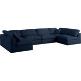 Navy-Sec6D Serene Collection Modern | Contemporary Deluxe Comfort Modular Sectional, Soft Linen Textured Fabric, Down Cushions, 158" W x 79" D x 32" H, Navy
