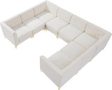 Cream-Sec8B Alina Collection Modern | Contemporary Velvet Upholstered Modular Sectional with Deep Channel Tufting, 116.5" W x 91" D x 31" H, Cream