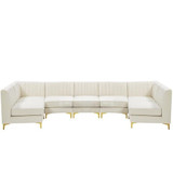 Cream-Sec7A Alina Collection Modern | Contemporary Velvet Upholstered Modular Sectional with Deep Channel Tufting, 142" W x 58.5" D x 31" H, Cream