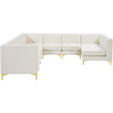 Cream-Sec8A Alina Collection Modern | Contemporary Velvet Upholstered Modular Sectional with Deep Channel Tufting, 142" W x 91" D x 31" H, Cream