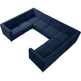 Navy-Sec8B Alina Collection Modern | Contemporary Velvet Upholstered Modular Sectional with Deep Channel Tufting, 116.5" W x 91" D x 31" H, Navy