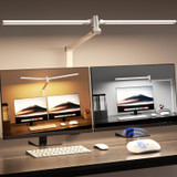 LED Desk Lamp, Double Swing Arm Wide Lighting Area Desk Lamps for Home Office with Stepless Dimming, Eye-Caring Architect Desk Light with Clamp for Reading, Study, Workbench, Drafting(White)