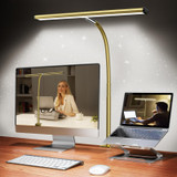 LED Desk Lamp with Clamp, 17" Stepless Dimming Light, Gold