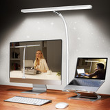 LED Desk Lamp with Clamp, 17" Stepless Dimming Light, White